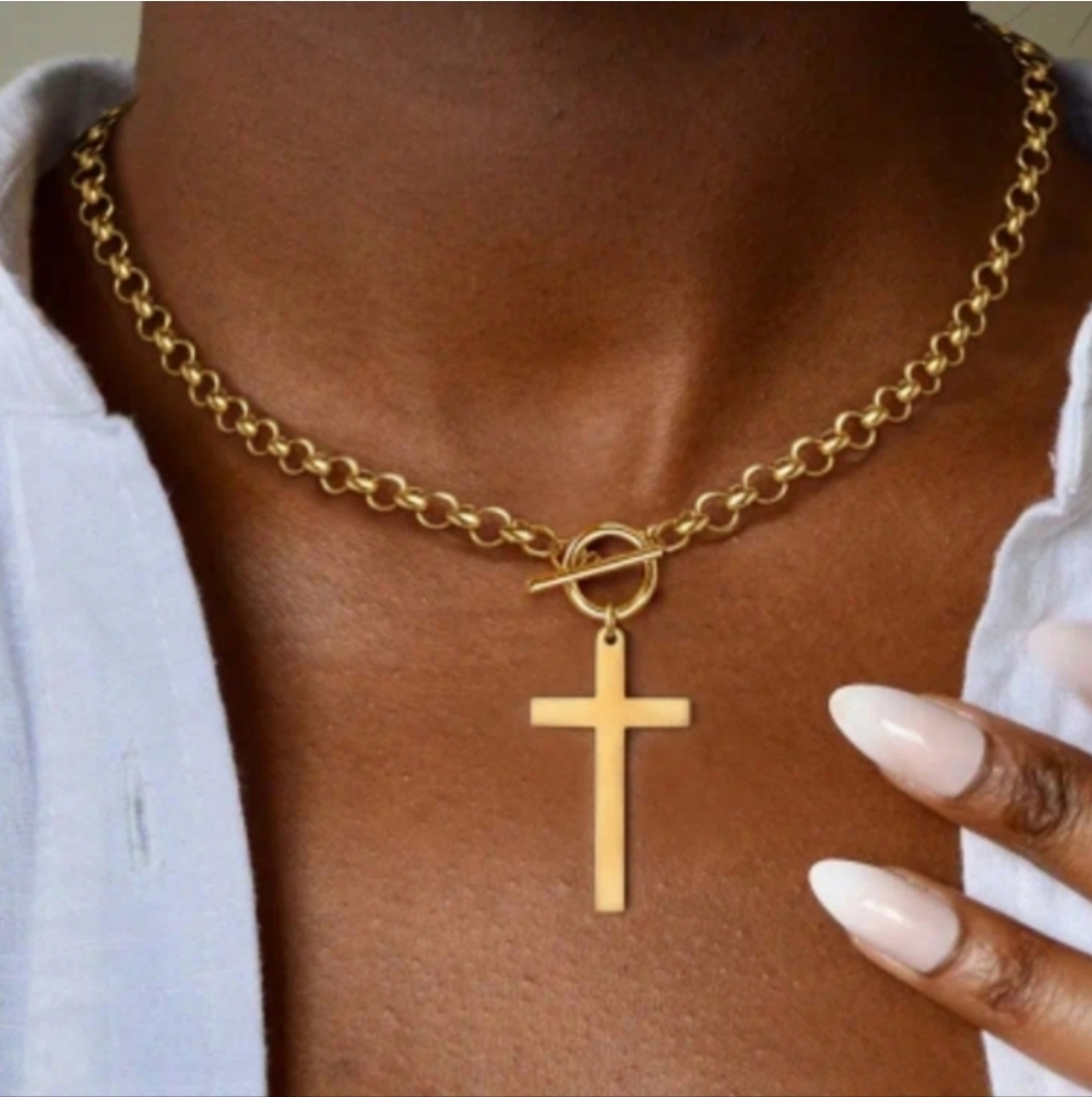 Stainless Steel  Gold Plated Cross Necklace